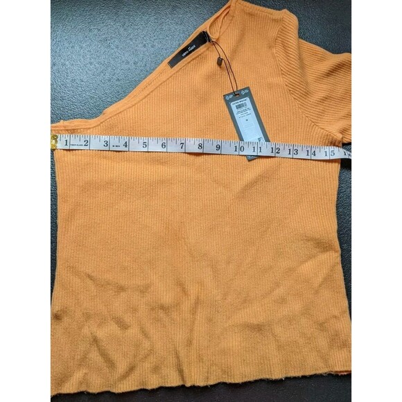 Vero Moda Top One Shoulder Short Sleeve Orange Ribbed Knit Stretch Medium - Picture 7 of 14